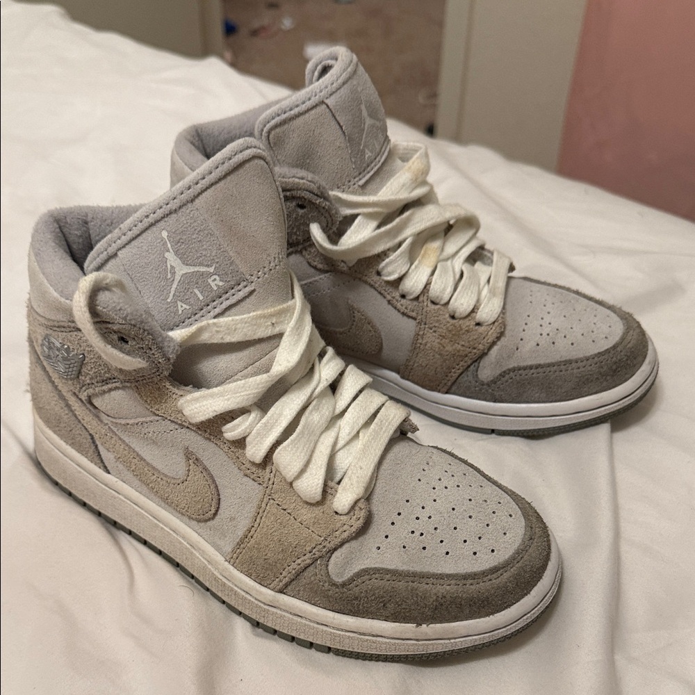 Jordan Men's Suede Gray and Cream Sneakers